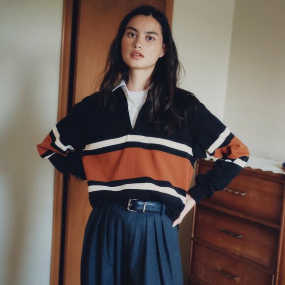 KOTN Rugby Shirt Black/Rust Stripe Size Medium - Picture 1 of 7